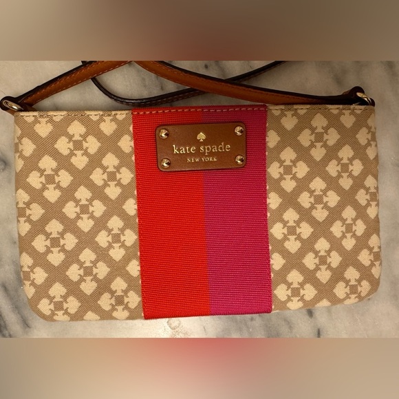 KATE SPADE Presley Crossbody Bag Classic Jacquard Stucco Orange Pink Purse EUC - Picture 3 of 6